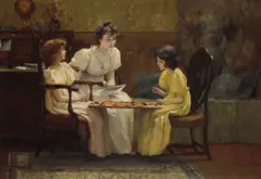 Francis Coates Jones, Young girls playing checkers, oil on canvas