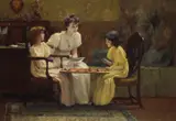 Francis Coates Jones, Young girls playing checkers, oil on canvas