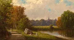 An afternoon in the park by George L. Clough, oil on canvas, sold May 2010