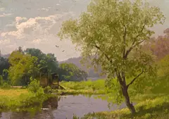 Old mill by Hermann Herzog, oil on artist's board, sold May 2010