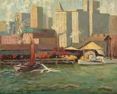 Alice Hirsh, East River view, oil on canvas laid to masonite