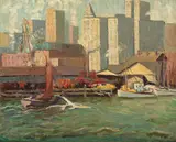 Alice Hirsh, East River view, oil on canvas laid to masonite