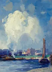 Gustav Wolff, Harbor view, oil on canvas