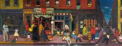 Crowded street by Colleen Browning, 1951, oil on panel, sold May 2010