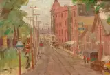Pauline Palmer, American street scene, oil on panel
