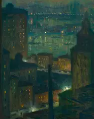 Eliot Candee Clark, Manhattan Bridge nocturne, oil on canvas
