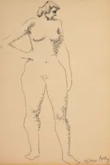 Milton Avery, Standing nude, pen and ink on paper