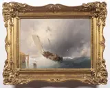 Luigi Riccardi, Ships in Waves, Around 1850, Oil on cardboard