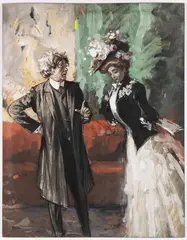 Jan Dědina, A Conversation, 1907, Pencil, gouache, paper