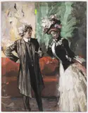 Jan Dědina, A Conversation, 1907, Pencil, gouache, paper