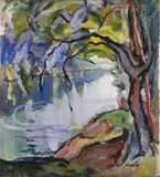 Adalbert Erdely, Tree by the River, Around 1930, Oil on canvas