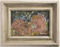Július Jakoby, Family, Around 1970, Oil on canvas on cardboard