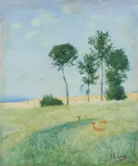 Adolf Lins, Rehe auf der Sommerwiese, Gouache auf Papier