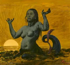 Hans Thoma, "Meereserwecken", 1913, Öl auf Metallplatte