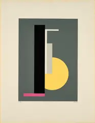 Walter Dexel, Schwarzer Balken und gelbe Scheibe, 1969, Farbserigrafie auf leichtem Karton