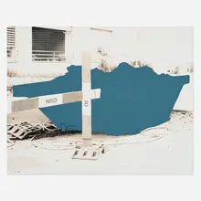 John Beech, Dumpster Drawing (Makita Blue/Basel), 2004, black and white photograph, enamel, lacquer
