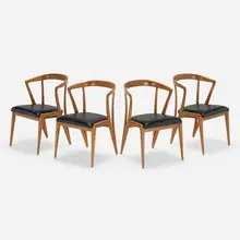 Bertha Schaefer, Dining chairs, set of four, c. 1950, walnut, leather