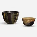 Bowls, set of two by Toshiko Takaezu, c. 1965, glazed stoneware, sold Mar 2023