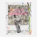 Thierry Guetta, Street Connoisseur (Life is Beautiful - Pink) (Unique), 2022, screenprint in colors, acrylic on paper