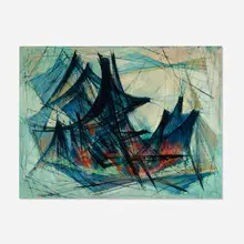 Elements of Balance by Emil Kosa Jr., oil on Masonite, sold Feb 2023