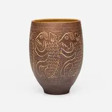 Early vase by Edwin and Mary Scheier, c. 1955, glazed stoneware, sold Feb 2025
