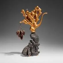 Adrian Saxe, Untitled Ewer (St. Beverly Hills), 1995, glazed porcelain, crystal, found objects