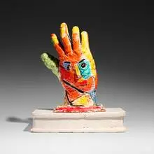 Viola Frey, Untitled (Colored Hand with Face), c. 1985-1990, glazed earthenware