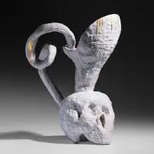 Andrew Lord, Skull, 1994, glazed earthenware, epoxy, gold leaf