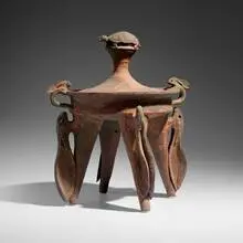 Ken Ferguson, Four-Legged Vessel with Hare and Turtle, c. 1990, raku-fired stoneware