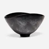Oval bowl by Gertrud and Otto Natzler, 1957, earthenware with Gunmetal Mat glaze, sold Feb 2025