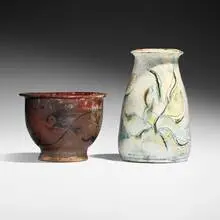 Henry Varnum Poor, Vase and bowl, glazed earthenware