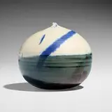 Closed Form (with rattle) by Toshiko Takaezu, c. 1988, glazed porcelain, sold Feb 2025