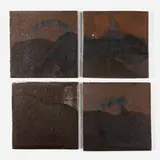 Tiles, set of four by Toshiko Takaezu, c. 1995, glazed stoneware, sold Feb 2025