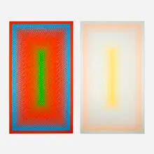 Richard Anuszkiewicz, Reflections IV - Red; Reflections IV - Grey (two works from the Reflections series), 1979, screenprint in colors on Masonite