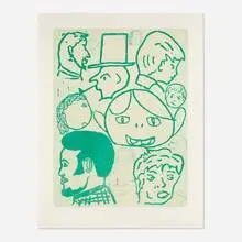 Crowd by Donald Baechler, 1997, etching and aquatint in colors, sold Feb 2025