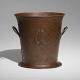 Monumental jardinière, model 275 by Gustav Stickley, c. 1905, hammered copper, sold Dec 2022