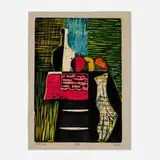 Josef Zenk, Still Life, woodcut in colors on rice paper