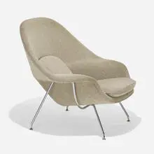Womb chair by Eero Saarinen, chrome-plated steel, upholstery, sold Sep 2021