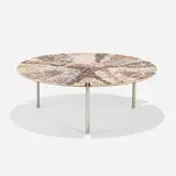 Coffee Table by Lewis Krevolin and Elizabeth Constantine, c. 1960, mosaic tile, lacquered wood, aluminum, sold Sep 2021