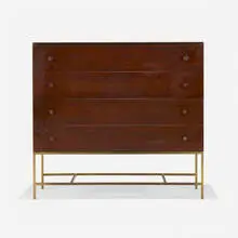 Irwin Collection cabinet by Paul McCobb, 1952, mahogany, Vitrolite glass, brass, sold Sep 2021