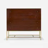 Irwin Collection cabinet by Paul McCobb, 1952, mahogany, Vitrolite glass, brass, sold Sep 2021