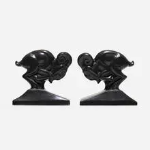 Bookends by Waylande Gregory, c. 1930, glazed ceramic, sold Sep 2021