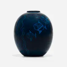 Viktor Schreckengost, Vase with fish, c. 1931, drypoint decorated glazed earthenware