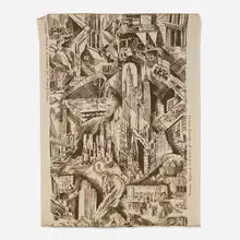Ruth Reeves, Manhattan tapestry, 1930, block-print with dye in colors on fabric