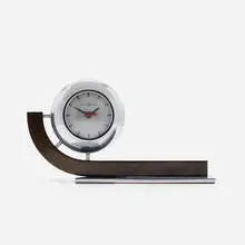 Gilbert Rohde, Table clock, 1933, chrome-plated steel, glass, enameled steel, lacquered aluminum