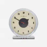 Gilbert Rohde, Table clock, model 4706, c. 1933, chrome-plated brass, glass, aluminum