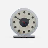 Gilbert Rohde, Table clock, model 4706, c. 1933, chrome-plated steel, stainless steel, glass, aluminum