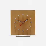 Gilbert Rohde, Table clock, c. 1940, mahogany, chrome-plated brass, chrome-plated steel, enameled aluminum