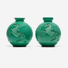 André Delatte, Vases, pair, c. 1930, etched glass