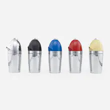 Norman Bel Geddes, Soda King syphon bottles, set of five, 1935, chrome-plated brass, enameled aluminum